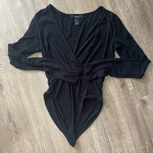 Long Sleeve Black Plunge Bodysuit Size Small